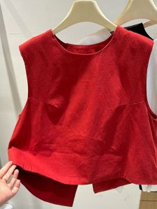 Áo Vest Không Tay Mùa Hè 2025 Pure Color Không Đối Xứng Cổ Tròn Áo Thun Nữ Áo Vest Đa Năng Có Khóa Kéo Áo Thun Nữ