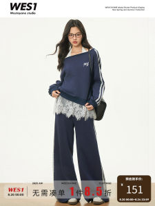 New Arrival January 18th WESTAYONE Shoulder Bared Sweatshirt Sporty Two-Piece Set with Casual Pants round Neck Long Sleeve