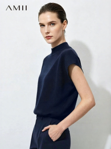 AMII | Casual Short Loose Slim Fit Half-high Collar Cover Sleeve Sweater