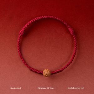 FUJINJIA | Lucky Red Rope Bracelet Natural Old Peach Wood and Cinnabar