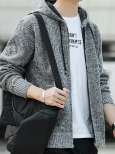 ROMON | Lormen Mens Hoodie Knitted Open Cardigan Sweater Stylish Casual Sporty Spring Autumn Fashion Urban Polyester Fiber Long Sleeve