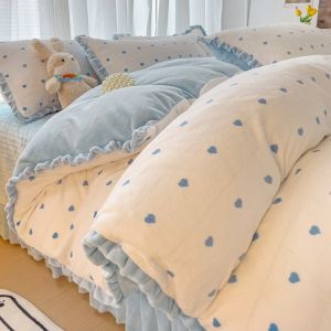 Princess Style Thickened Winter Milk Velvet Bedding Set Fleece Bed Cover Three-Piece Bedroom Set Universal Yoga Fitness Fans