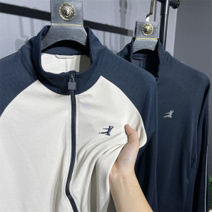 Spring New Mens Knitted Long Sleeve Jacket Collar Embroidery Outerwear Loose Fit Regular Length Zipped Pure Color Street Style