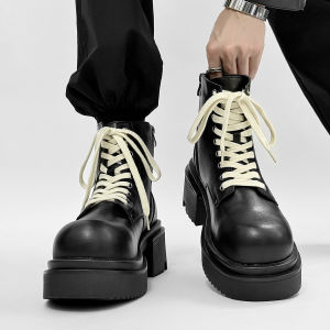 Mens Chelsea High Top Martin Boots Thick Bottom Heightening Leather Shoes Trendy Autumn Season Unique Style Workwear Boots