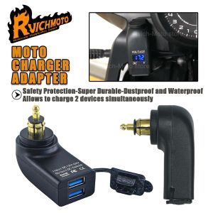 DIN Plug Socket Adapter LED Display Dual USB Charger Electronic For Honda NC750X S1000XR For BMW R1250GS ADV R1300GS R1200 GSA