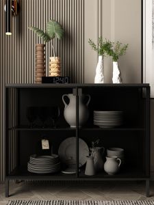 Nordic Luxury Glass Metal Kitchen Storage Cabinet Modern Simple Living Room Sideboard Tea Water Wine Cabinet Home Furniture