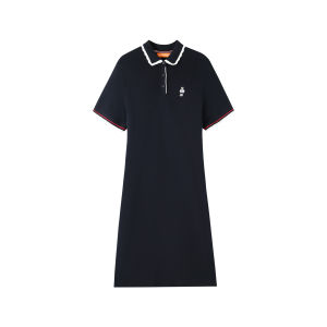 Summer New Lace Trim Polo Neck Short Sleeve Dress