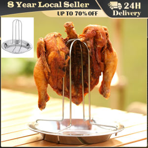 Chicken Roaster Rack With Bowl Roasting Grill Stand For Camping Bakeware BBQ Grill Holder Carbon Steel Chicken Roaster Rack