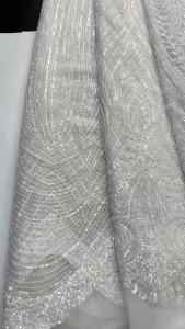 Luxury White African Mesh Tulle Lace Fabric 5Yards Heavy Beaded and Sequins Pearl Net Lace For Wedding Bridal Dress Sewing