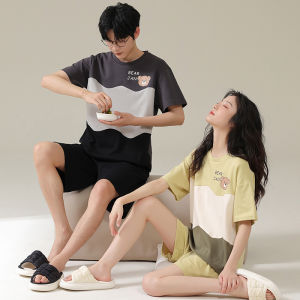 Bộ đồ ngủ cặp đôi MiiOW Cat People làm bằng vải cotton in hoạt hình tay ngắn cổ tròn