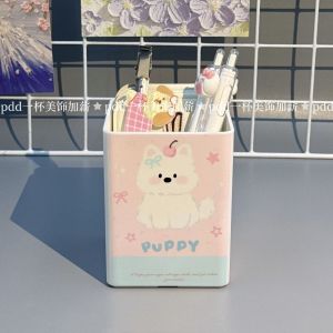 Cute Dog Head Pen Holder Office Supplies Student Desk Organizer Cosmetic Brush Storage High Aesthetic Value Wooden Material