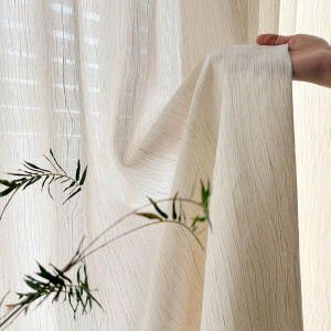 Japanese Vintage Style Sheer Curtain Breathable & Opaque Linen