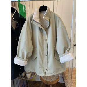 เสื้อแจ็คเก็ตขนแกะคอตั้งสไตล์วันพักผ่อนสำหรับผู้หญิง ฤดูใบไม้ผลิ 2025 แฟชั่นสไตล์เกาหลี แขนยาว ปกติ ปกติ ปกติ