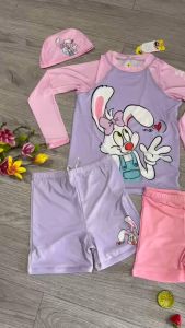 Đồ bơi bé gái 2 mảnh áo dài tay phủ bụng quần đùi đủ size từ 10kg đến 42kg chất liệu thun lạnh BINSPORTS BB065