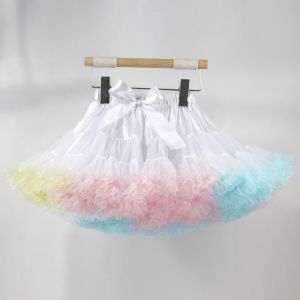 Ready Stocks Good Quality Fashion Fluffy Soft Chiffon Mesh Ballet Princess Pink Rainbow Tutu Skirt for Girl Children dress 篷篷裙