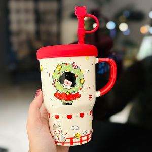 Cốc Thủy Tinh Bằng Gốm Sứ Dung Tích Lớn 520ml Có Nắp Và Ống Hút Cốc Đựng Nước Cho Nữ Quà Tặng Năm Mới Cốc Đựng Nước Cho Mọi Lứa Tuổi