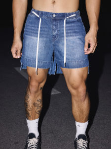 Papas lil monster | Quần Short Jean Thiết Kế Cắt Xẻ American Retro