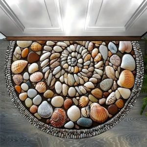VIKAMA Half Round Pebble Shell Spiral Mosaic Natural Beach Art Crystal Velvet Door Mat Non Slip Entryway Bedroom Living Room