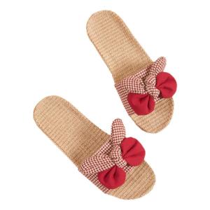 2022 Korean Style Butterfly Knot Linen Slippers Womens Summer Outdoor Sweat Absorbent Non-Slip Indoor Home Slippers