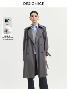 DESIGNICE | Cotton Vintage Long Coat for Women Casual Business Wear