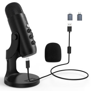 Haomuren USB Microphone for PC Mac Gaming Recording Streaming PodcastComputer Condenser Mic with Phone Adapter Headphone Output