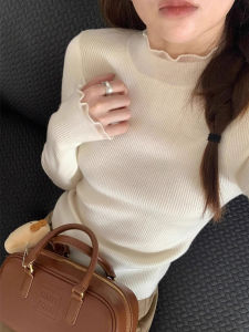 DUOFEIYAN | Lace Trim Half-High Neck Soft Knit Sweater