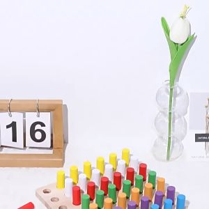 Montessori Wooden Cylinder Socket Blocks Board Game Toys Color Sorting Fine Motor Skills Early Learning Toy