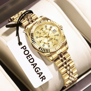 POEDAGAR Fashion Womens Wristwatch Waterproof Luminous Date Elegant Ladies Watches Stainless Steel Quartz Watch For Women Reloj