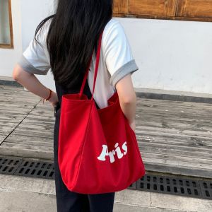 HURIDOM Korean Style Large Capacity Canvas Shoulder Bag Womens Red Lazy Style Tote Bag Casual Pure Color Summer 2024