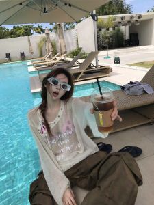 Street Style Drawstring Shoulder Bared Long Sleeve T Shirt Women Loose Slim Fit Lazy Style round Neck Casual Top by Buwan Studio