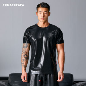 เสื้อยืดผู้ชาย TOMATOPAPA ทรงปกติ แขนสั้น ผ้าโพลีเอสเตอร์ สไตล์อเมริกัน สำหรับผู้ชาย วัสดุ PU ด้านบน