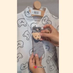 PROMO 12.12 BIRTHDAY SALE: Setelan Kemeja Anak Motif Beruang Satu Set Dengan Dasi