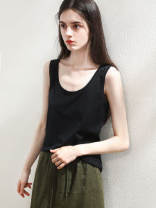 Miccbeirn | Silk Long Staple Cotton Satin Knitted Vest Sleeveless Basic Style Solid Color Slim Fit U-neck Camisole Inner Wear Commute Style