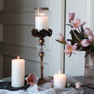 โคมเทียนรูปนกพิราบธรรมชาติสไตล์ยุโรปเหนือ โคมเทียนตกแต่งโต๊ะอาหารสไตล์ยุโรปแบบเรียบง่าย โคมเทียนรูปต้นไม้แบบย้อนยุค