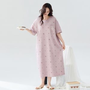 Váy ngủ nữ MiiOW vải cotton tay ngắn chiều dài vừa chống khuẩn - Mùa hè 2025