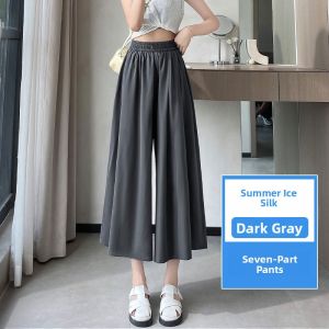 LANGPIN | High Waist Ice Silk Thin Summer Half Skirt Pants For Plus Size Women A-Line Seven-Quarter Length Slimming Effect Midi Skirt