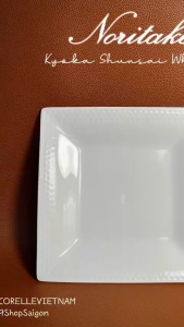 NORITAKE - Kyoka Shunsai White - 01 Dĩa Vuông Trắng Sứ Xương Thấu Quang 18.2cm