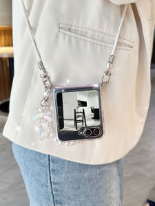 Ultra-Thin Transparent Silicone Phone Case for Samsung ZFlip6/7 Foldable Screen Crossbody W24Flip with Lanyard Small Style