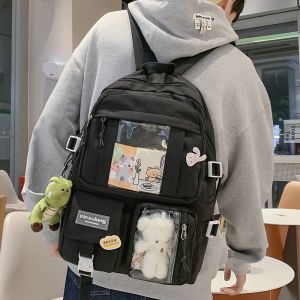 OUDENGPAI | Large Capacity Transparent Double Shoulder Bag For Junior And High School Girls Stylish Commuter Wind Nylon Fabric Water Resistant