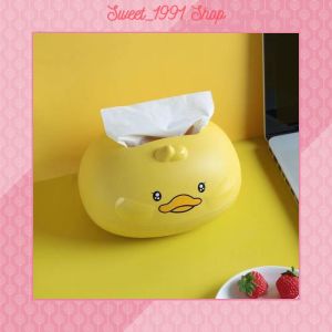 Hộp đựng giấy ăn để bàn hình con vịt vàng dễ thương decor phòng khách bàn làm việc