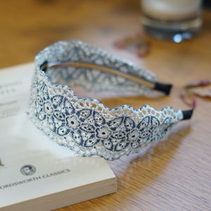 French Romantic Exquisite Denim Cut Out Lace Embroider Wide Brim Hair Band Female Fancy Elegant New Arrival Hair Travel Headband