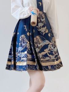 Spring Summer 2025 New Style Chinese Traditional Girls Short Tang Dress Horse Tailed Skirt High Waist A-Line Polyester Fiber