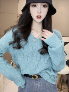 V-Neck Long Sleeve Hollow out Knitted Top Womens Loose Style Spring Autumn Thin Woolen Base Layer Knitwear Casual Fashion