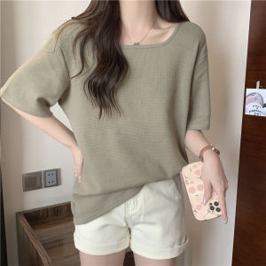 เสื้อยืดแขนสั้นทรงหลวมสไตล์เกาหลีสำหรับผู้หญิงในช่วงฤดูร้อน คอเหลี่ยม ทรงเข้ารูป เสื้อเชิ้ตแขนสั้นแฟชั่น INS เสื้อผ้าทำงาน