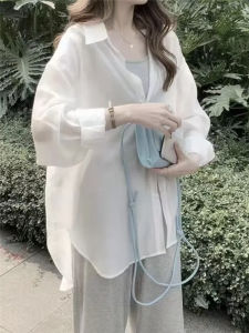 chaqi | เสื้อเชิ้ตแขนยาวผู้หญิง สไตล์เกาหลี หลวมๆ ขาว ดีไซน์เรียบง่าย สวมใส่สบาย หลากหลายโอกาส ฤดูใบไม้ร่วง 2024