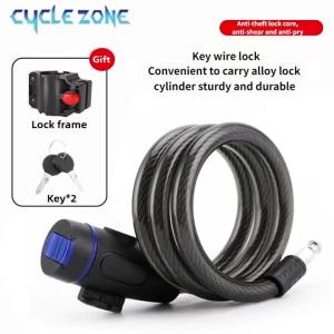 CYCLE ZONE | Motorcycle Bicycle Chain Lock Steel Wire Security Lock Anti-Theft Bike Safety Locks with 2 Keys Cable Lock with Mounting Bracket