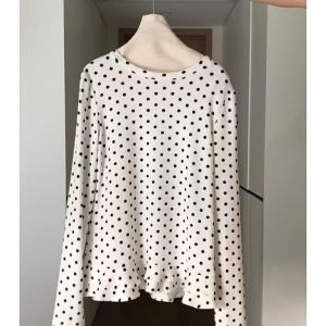 Áo Thun Tay Dài Màu Trắng Kẻ Caro Phong Cách Hàn Quốc Dành Cho Nữ Mùa Xuân Thu Mới Thanh Lịch Giảm Tuổi Tác Viền Lá Sen Áo Lót