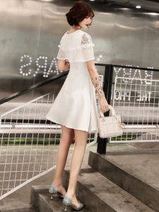 Elegant White French Style Evening Dress New Chinese Style Simple A-Line Skirt Ball Gown for Women Short Sleeve Zipper Back