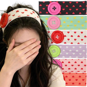 Colorful Button Hairband / Vintage Style Polka Dot Head Bands for Women / Korean Y2K Wide Edge Headbands / Sweet Cool Sports Yoga Hair Band