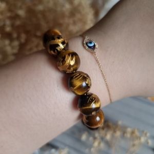 Tigers Eye with Gold Inlay Engraved Dragon Bracelet for Year of The Wooden Dragon 2024